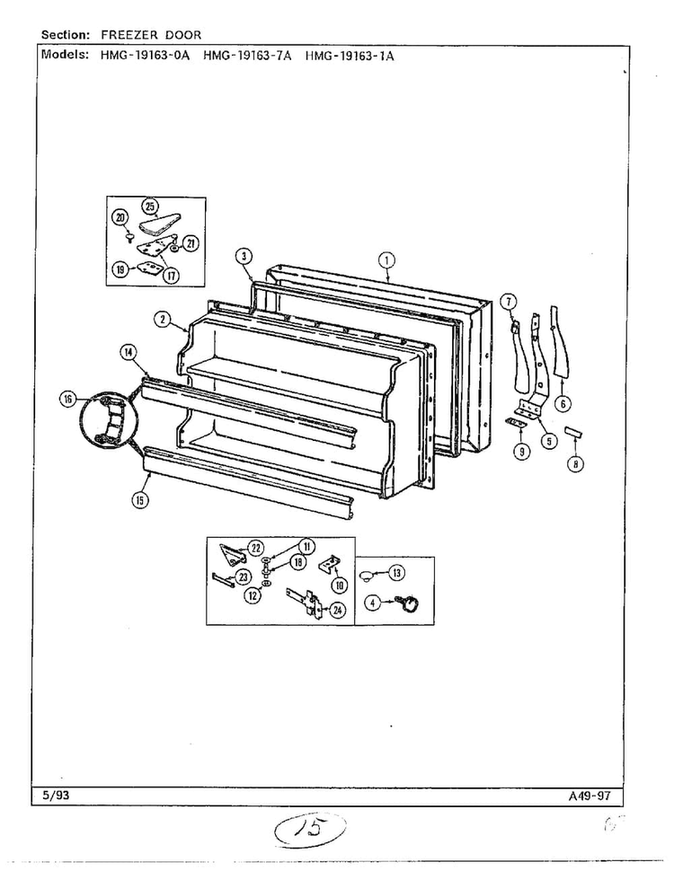Freezer Door Diagram and Parts List for 19163-0A  Admiral Refrigerator