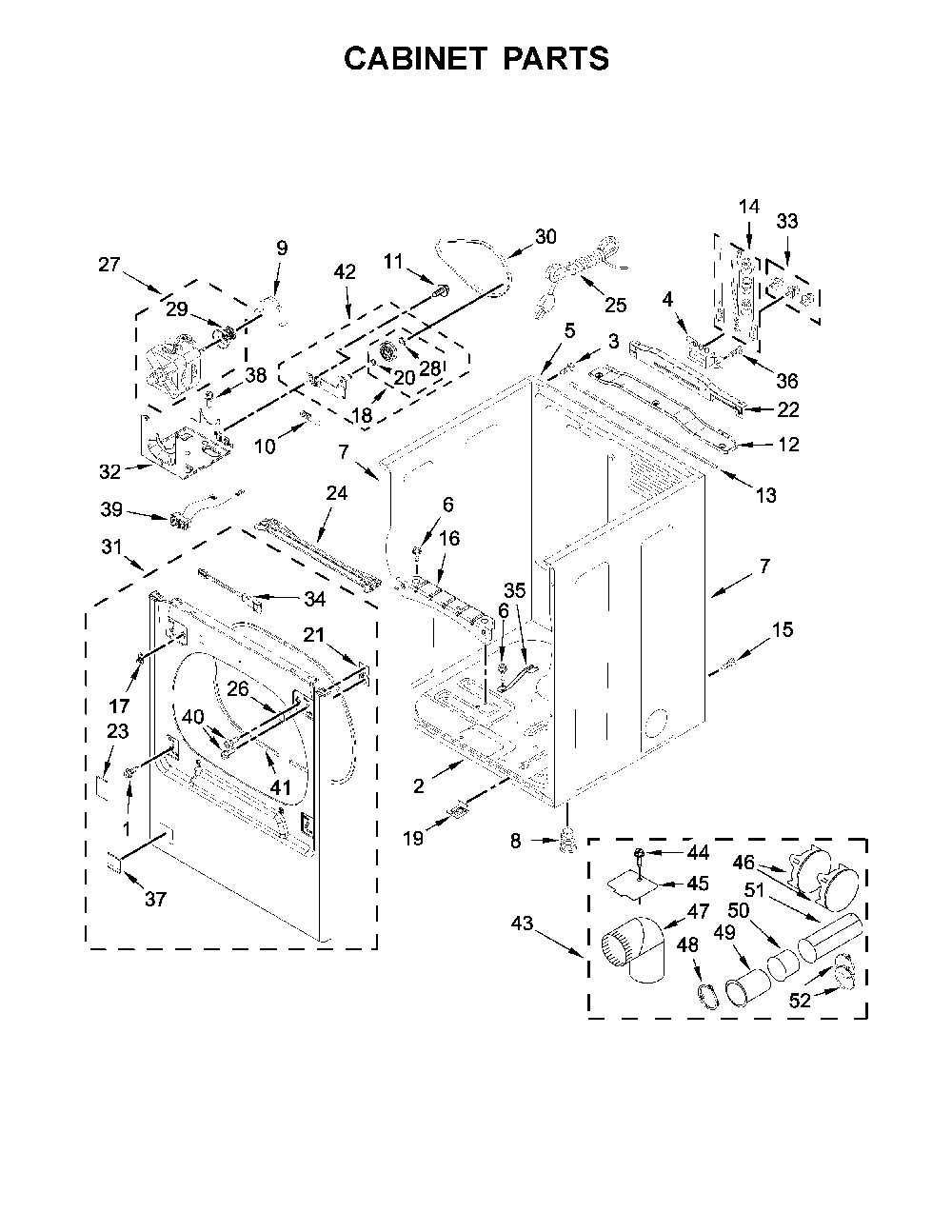 Cabinet Parts Diagram and Parts List for 11078132414  Kenmore Dryer