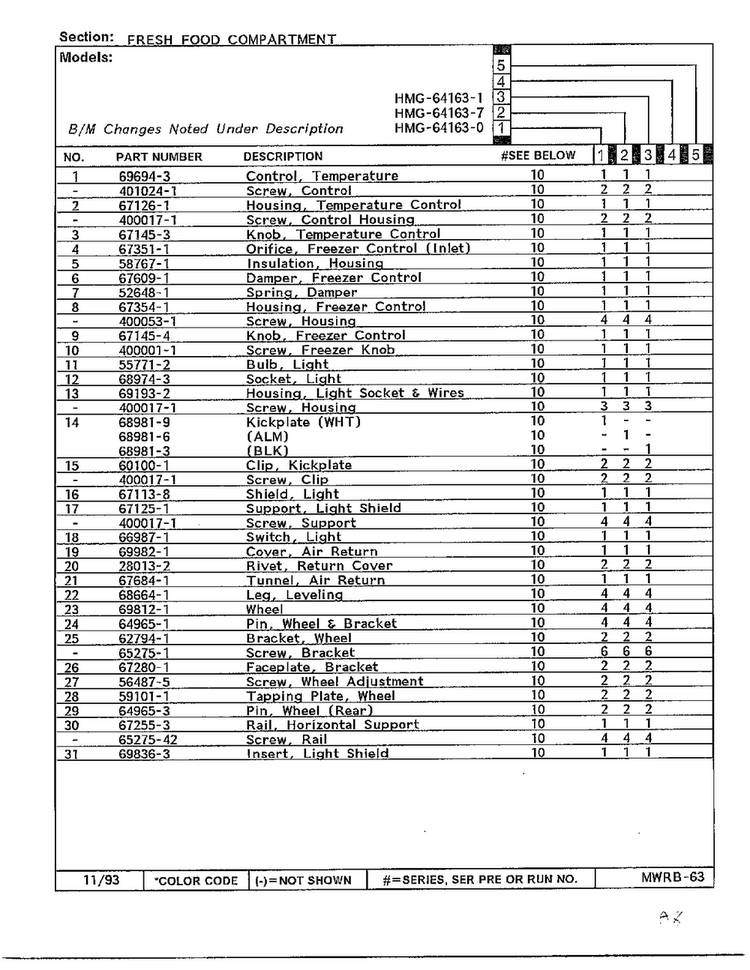 Fresh Food Compartment Page 2 Diagram and Parts List for 64163-0A  Admiral Refrigerator