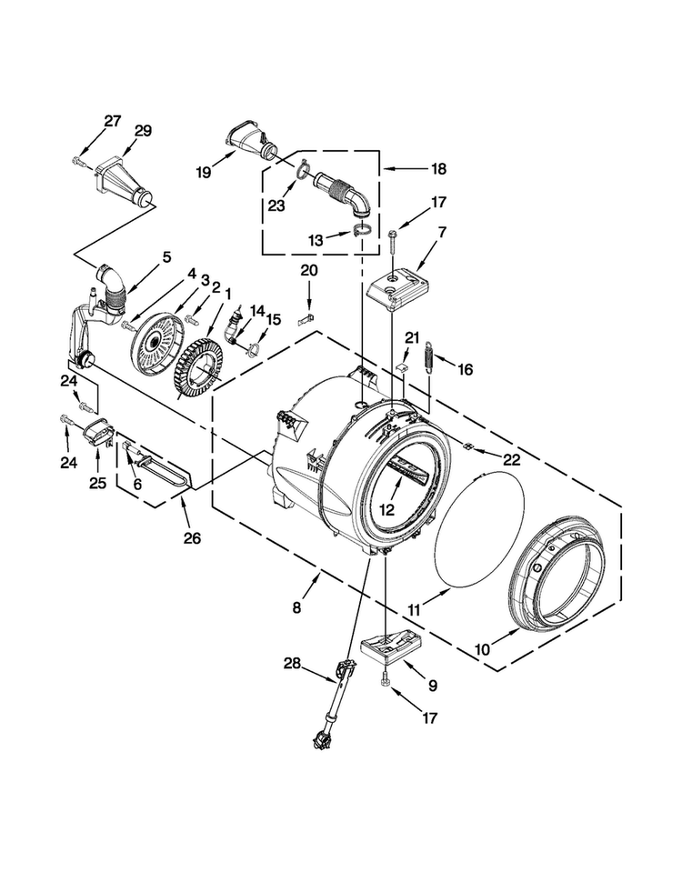 Tub And Basket Parts Diagram and Parts List for MHW4200BW0  Maytag Washer