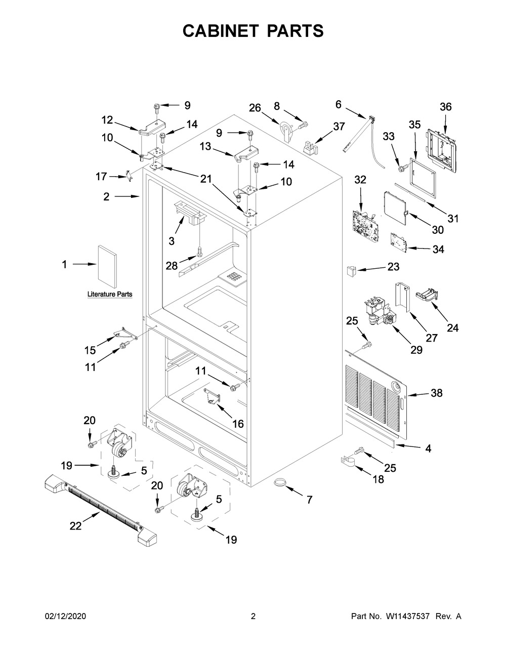 Cabinet Parts Diagram and Parts List for JFFCF72DKL00  Maytag Refrigerator