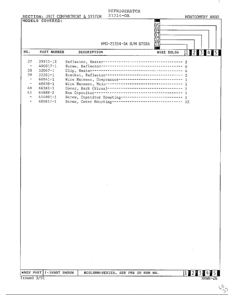Unit Compartment And System Page 3 Diagram and Parts List for 21314-0A  Admiral Refrigerator