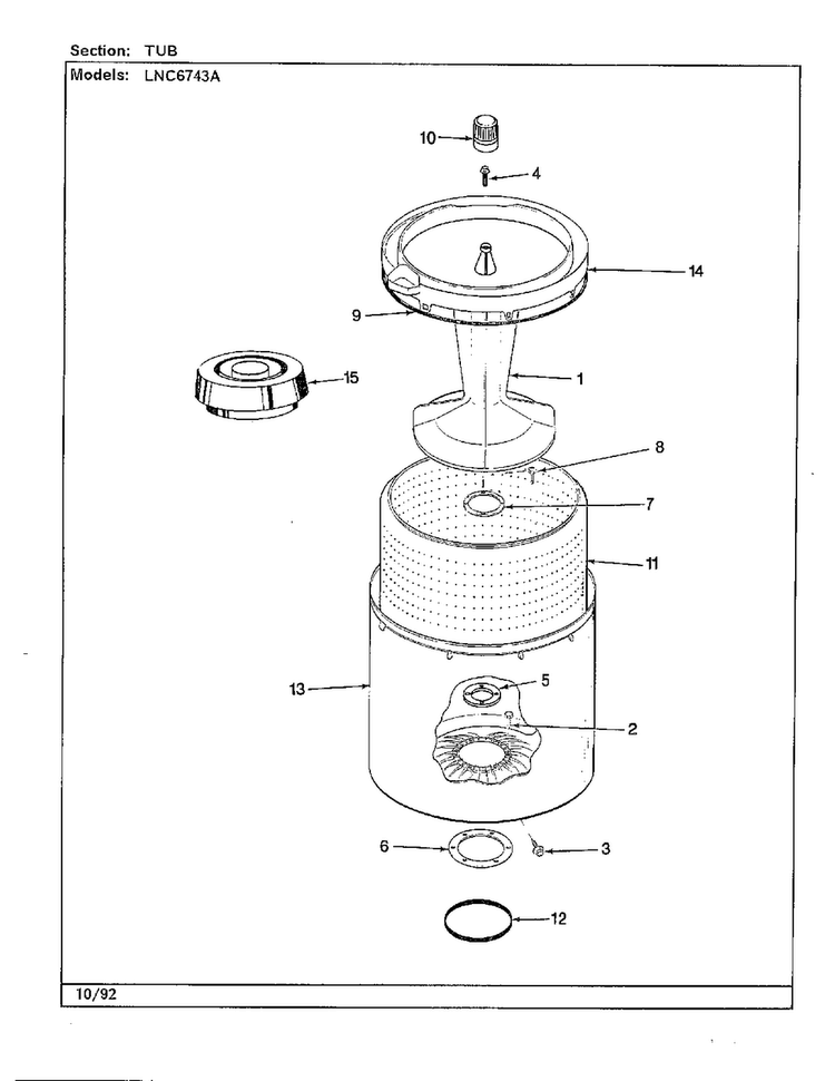 Tub Diagram and Parts List for 6743B  Norge Washer