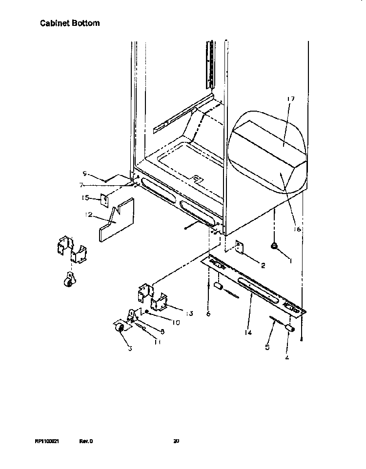 Cabinet Bottom Diagram and Parts List for TR22S4E-P1196203WE  Amana Refrigerator