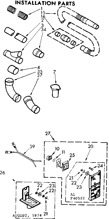 Installation Parts Diagram and Parts List for 1164052291  Kenmore Central Vacuum
