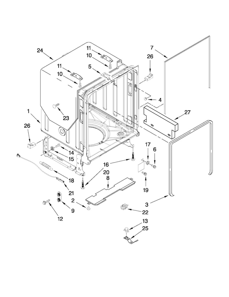 Tub And Frame Parts Diagram and Parts List for JDB8700AWS0  Jenn-Air Dishwasher