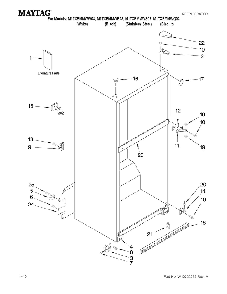 Cabinet Parts Diagram and Parts List for M1TXEMMWS03  Maytag Refrigerator