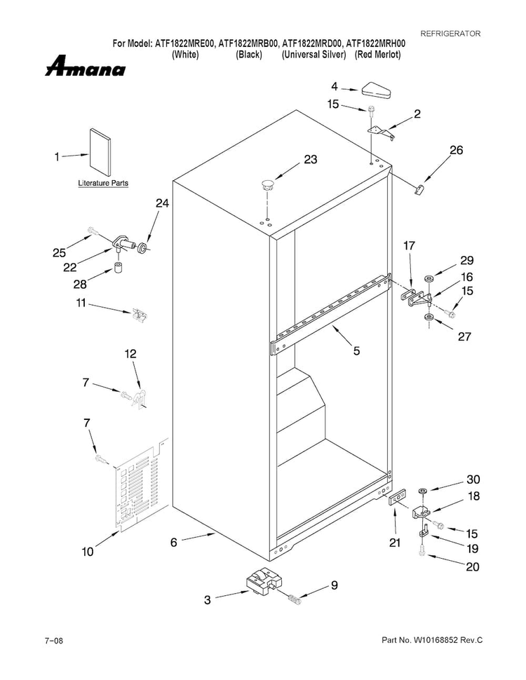 Cabinet Parts Diagram and Parts List for ATF1822MRB00  Amana Refrigerator