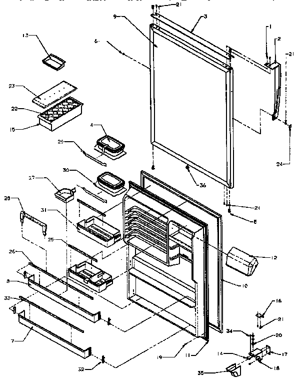 Fresh Food Door Diagram and Parts List for TX21R-P1157605W  Amana Refrigerator