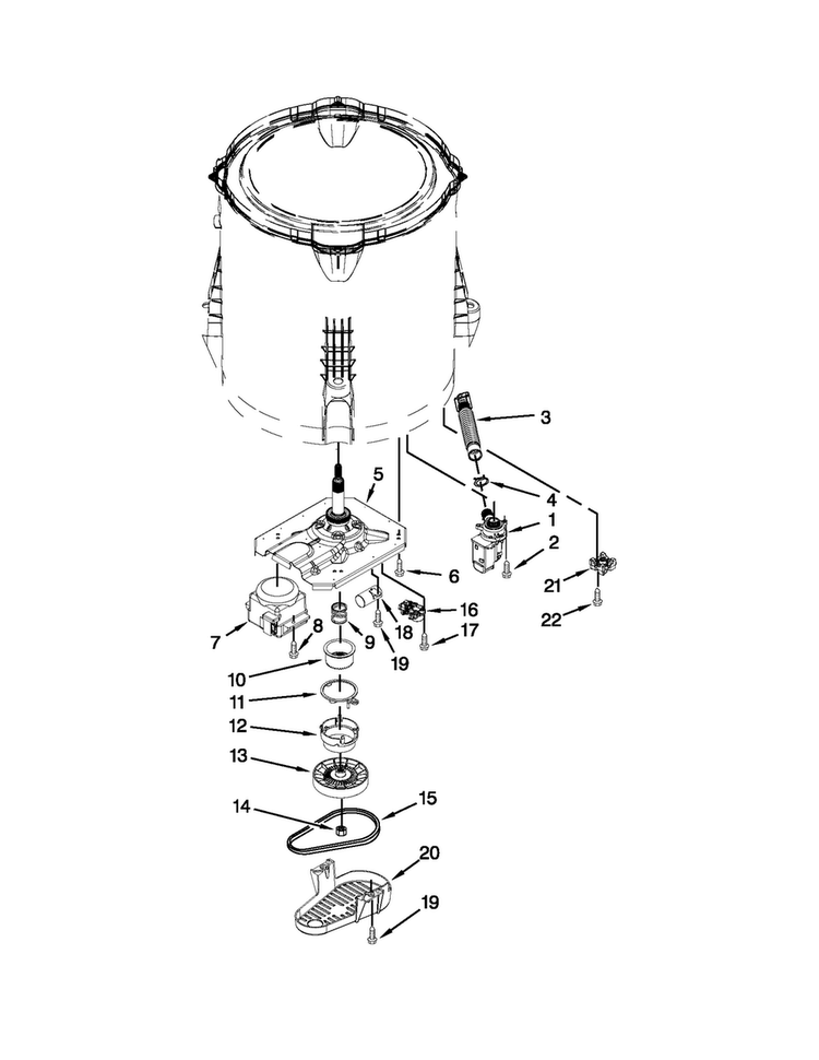 Gearcase, Motor And Pump Parts Diagram and Parts List for 4GNTW4400YQ1  Amana Washer