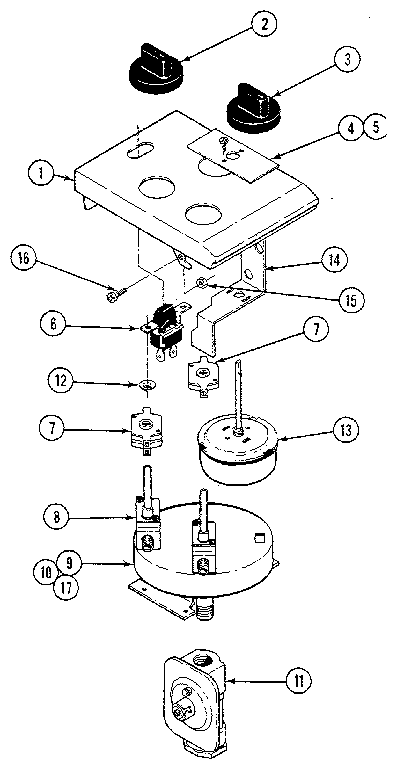 Control Assembly Diagram and Parts List for CG106B-C  Jenn-Air Cooktop
