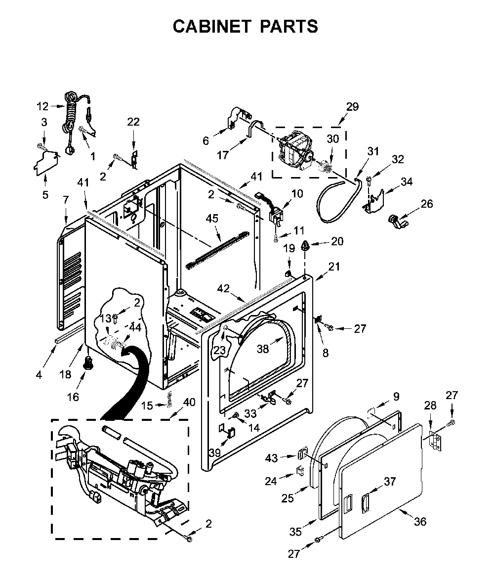 Cabinet parts Diagram and Parts List for MGD6200KW0  Maytag Dryer