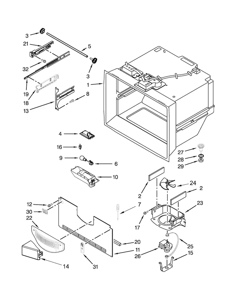 Freezer Liner Parts Diagram and Parts List for JFC2290VEM8  Jenn-Air Refrigerator