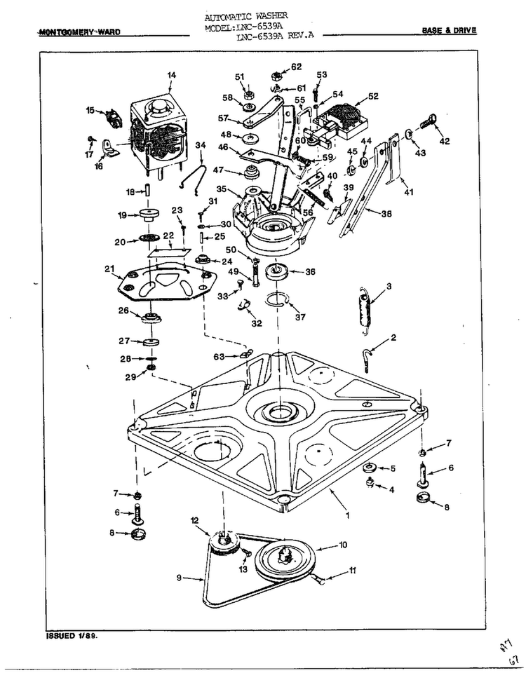 Automatic Washer-base And Drive Diagram and Parts List for 6539A REV A Norge Washer