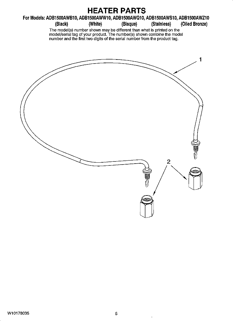 HEATER PARTS Diagram and Parts List for ADB1500AWZ10  Amana Dishwasher