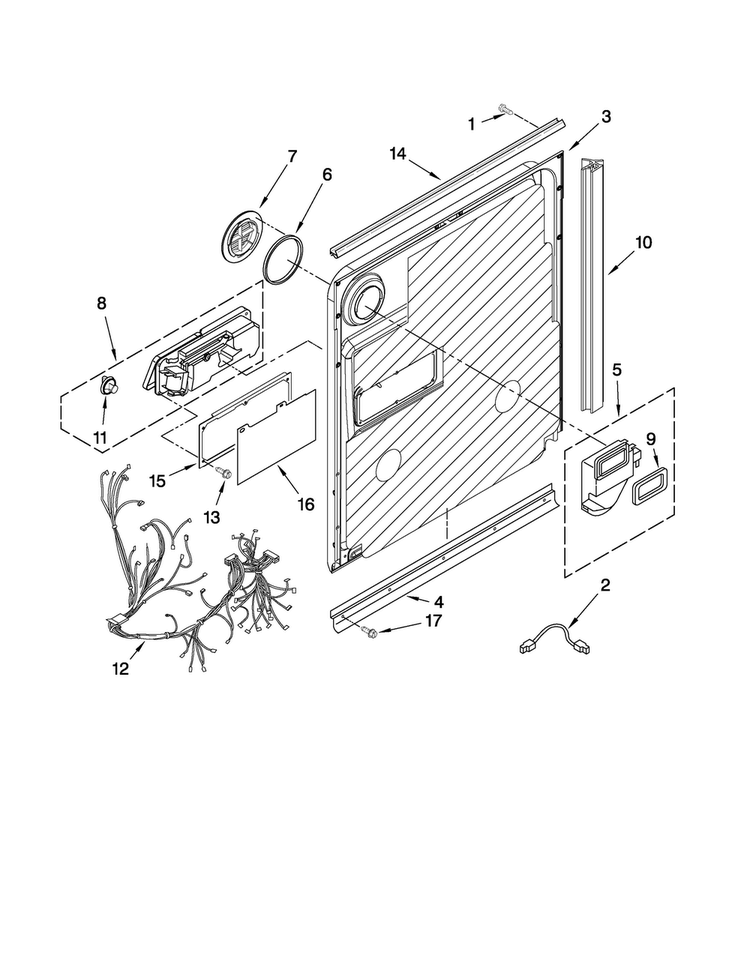 Door And Latch Parts Diagram and Parts List for MDB7709AWB2  Maytag Dishwasher