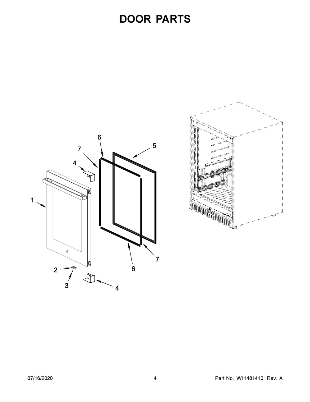 Door Parts Diagram and Parts List for JUBFL242HM01  Maytag Wine and Beverage Cooler