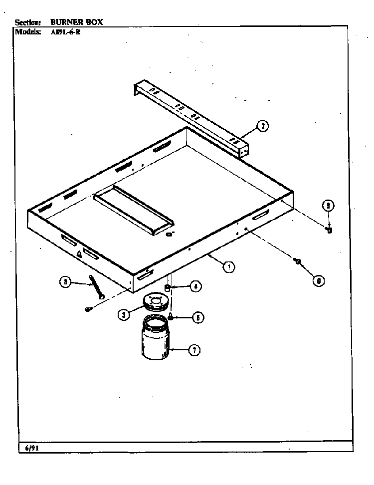 Burner Box Diagram and Parts List for A89L-6-R  Admiral Cooktop