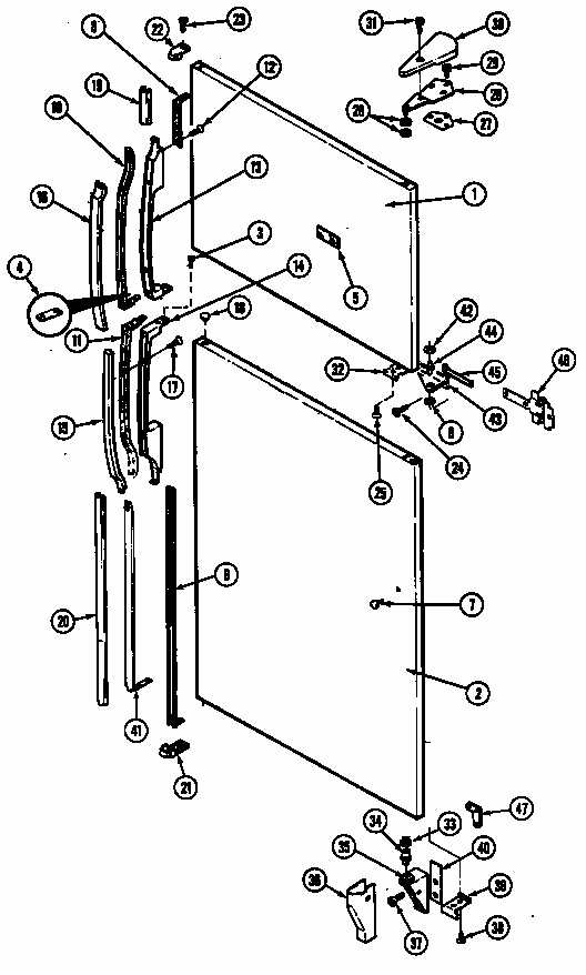 Outer Door Diagram and Parts List for RTC1500CAL DH01A Maytag Refrigerator