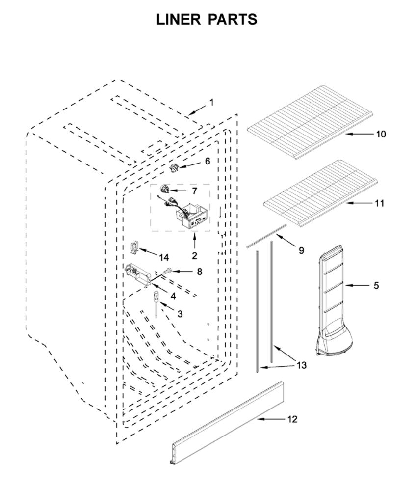 Liner Parts Diagram and Parts List for AZF33X18DW04  Amana Freezer