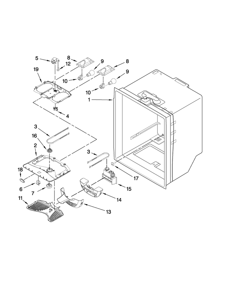 Refrigerator Liner Parts Diagram and Parts List for CB19G6W00W5  Crosley Refrigerator