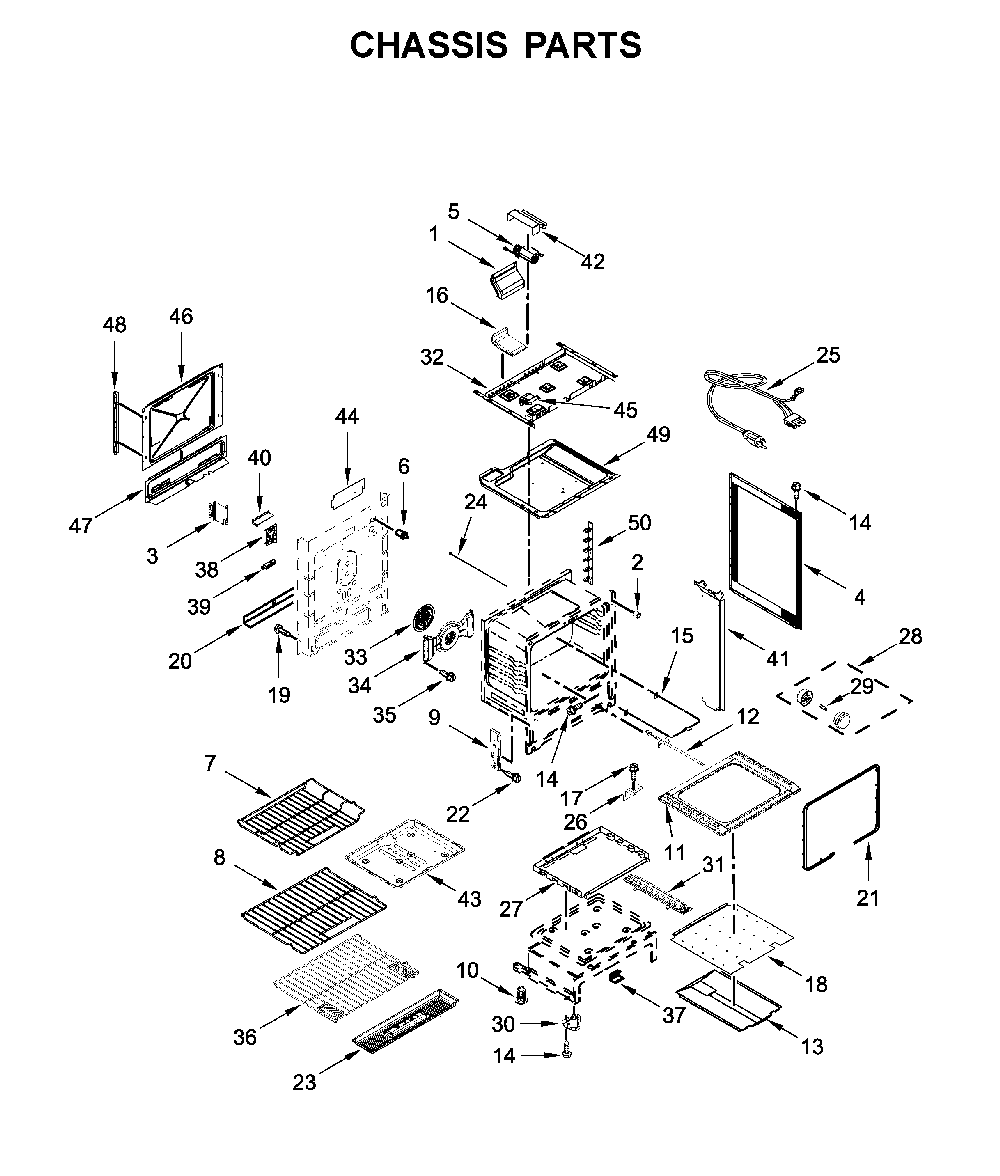 Chassis Parts Diagram and Parts List for 66475223711  Kenmore Range