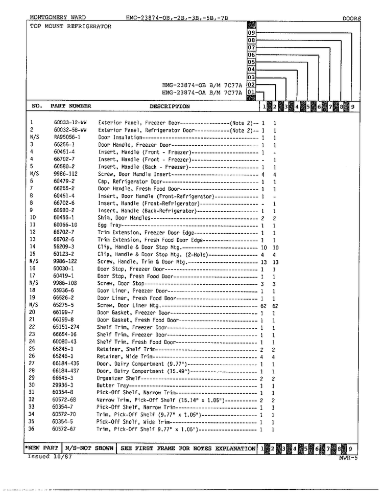 Doors/misc Page 2 Diagram and Parts List for 23874B  Admiral Refrigerator