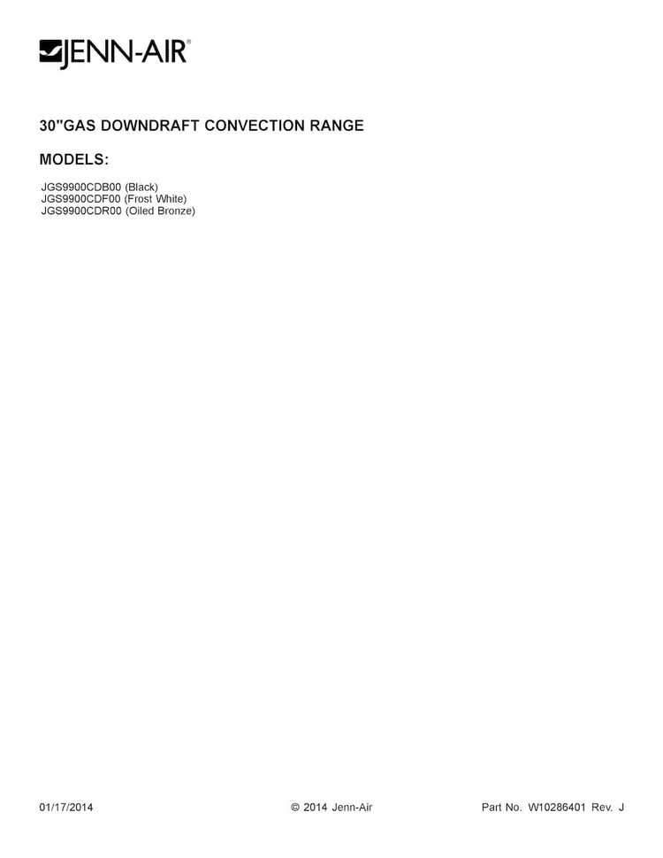 Cover Sheet Diagram and Parts List for JGS9900CDF00  Jenn-Air Range