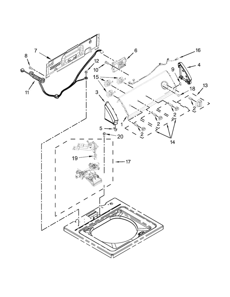 Controls And Water Inlet Parts Diagram and Parts List for CAW9444DW0  Crosley Washer