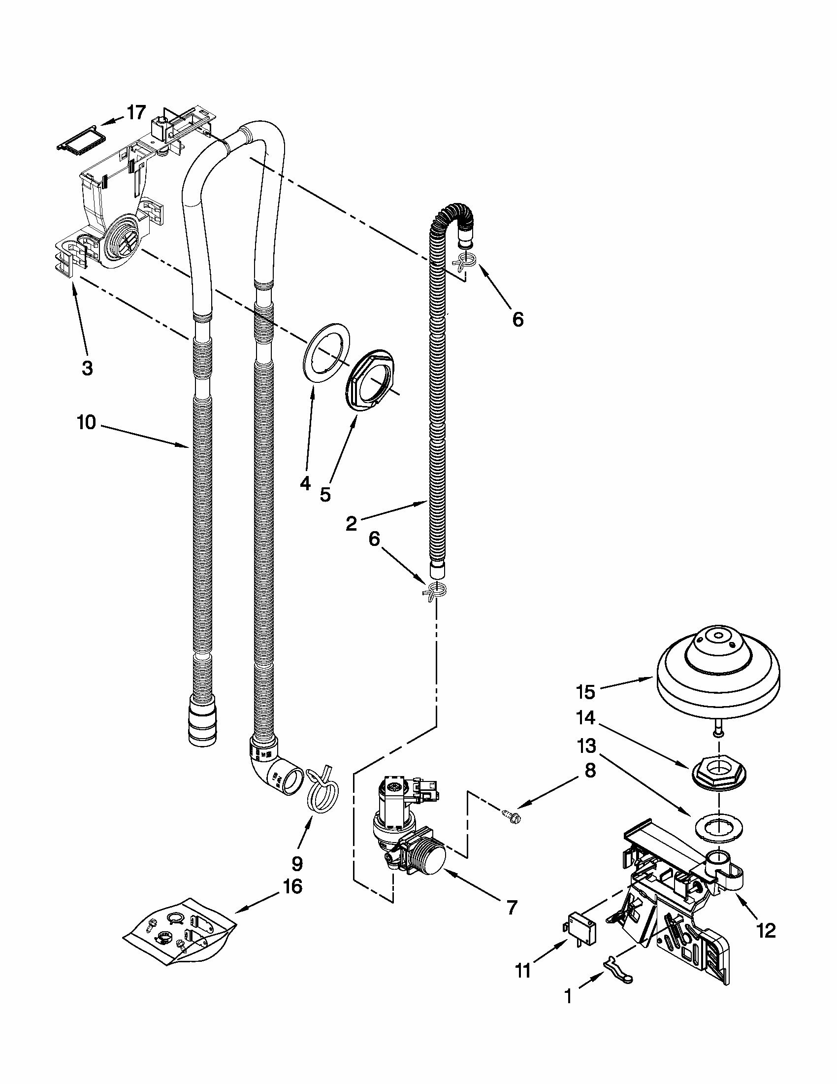 Fill, Drain And Overfill Parts Diagram and Parts List for MDB8949SAB0  Maytag Dishwasher