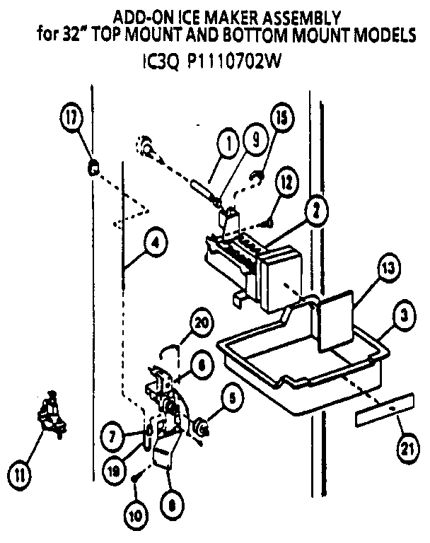 Icemaker Diagram and Parts List for 85178-P1117103W  Amana Refrigerator