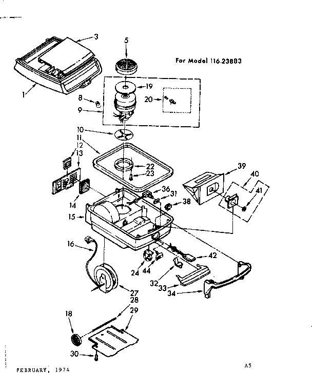 Base Assembly Diagram and Parts List for 11623883  Kenmore Canister Vacuum