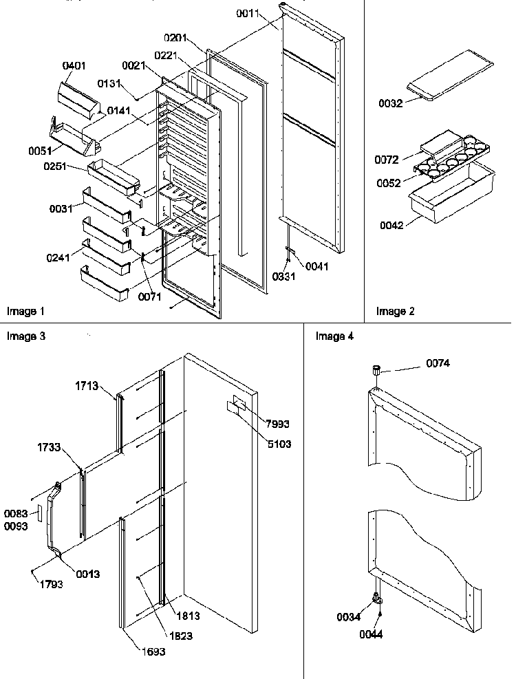 Refrigerator Door & Accessories Diagram and Parts List for SXD322L-P1305703WL  Amana Refrigerator