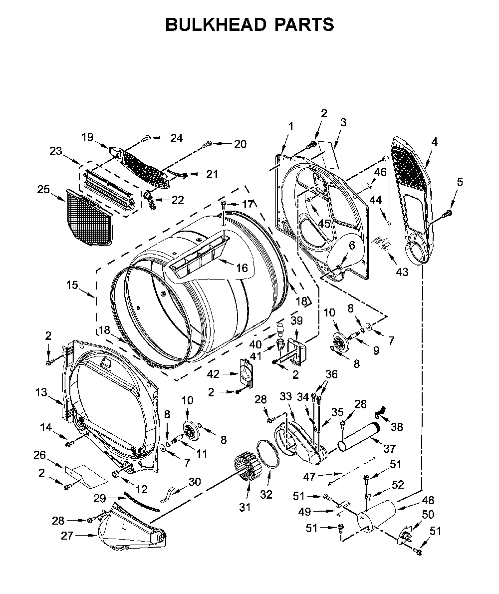 Bulkhead parts Diagram and Parts List for MGD7230HC0  Maytag Dryer
