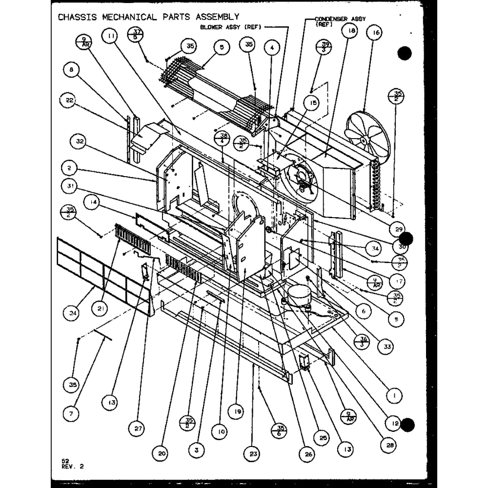 Chassis Mechanical Parts Assembly 4 Diagram and Parts List for PTC12400EC P9872415R Amana Air Conditioner