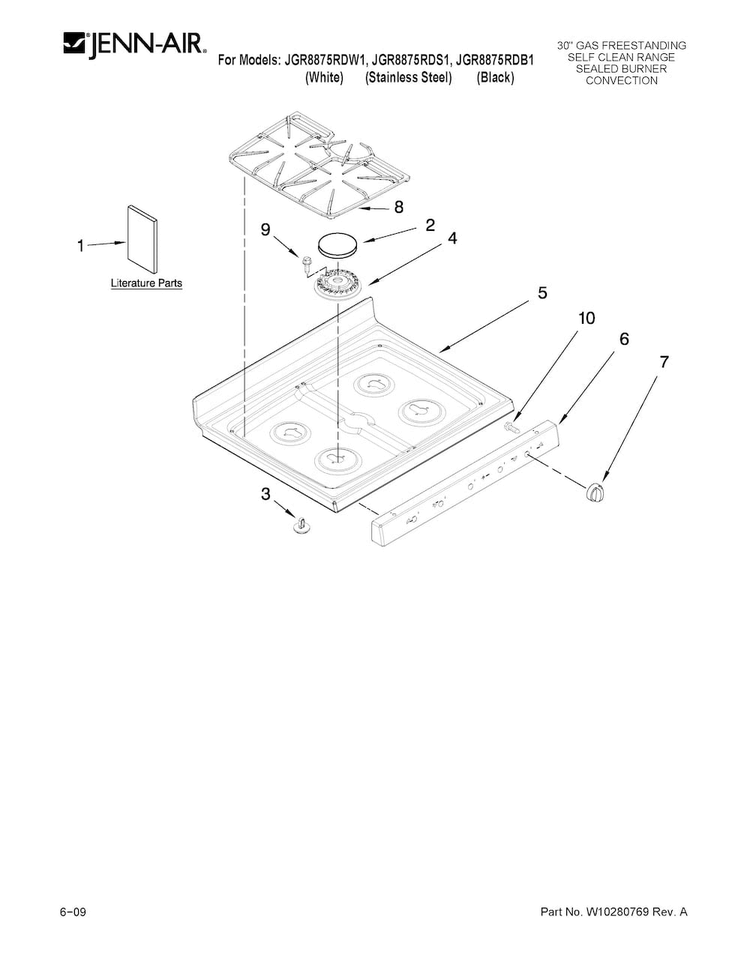 Cooktop Parts Diagram and Parts List for JGR8875RDB1  Jenn-Air Range