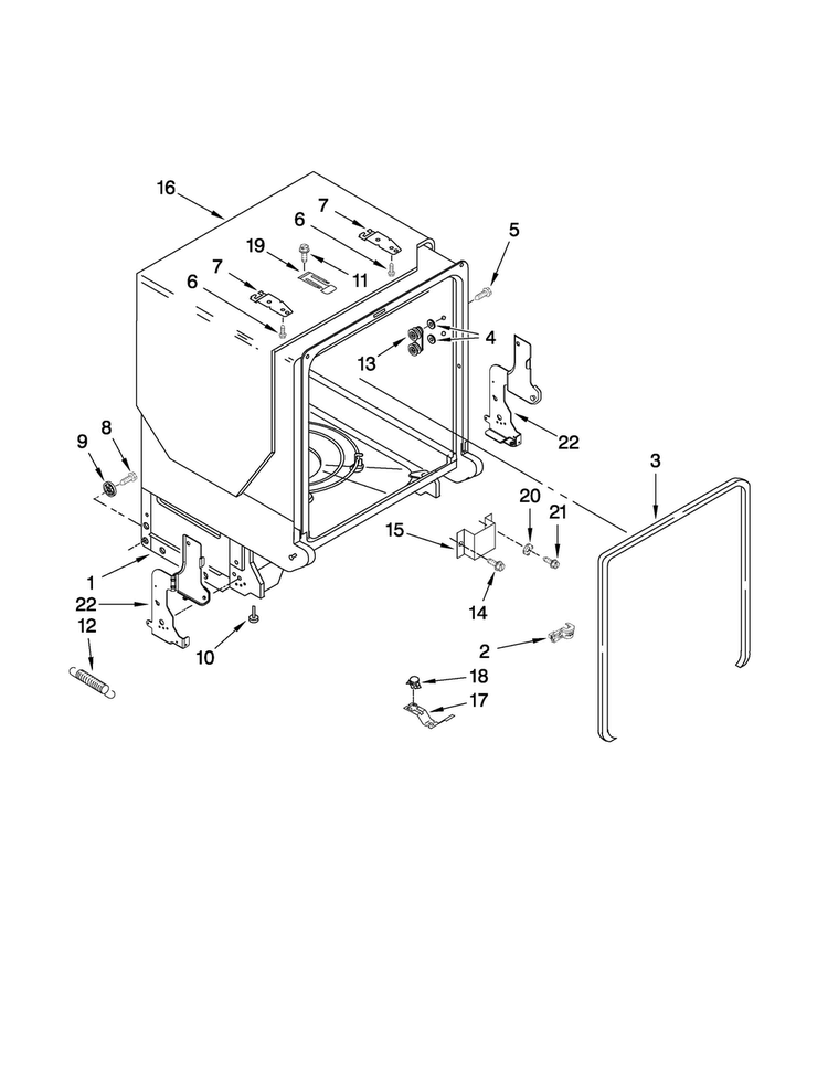 Tub And Frame Parts Diagram and Parts List for MDBTT53AWW0  Maytag Dishwasher