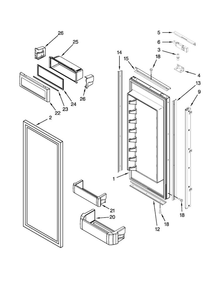 Refrigerator Door Parts Diagram and Parts List for JF42NXFXDW05  Jenn-Air Refrigerator