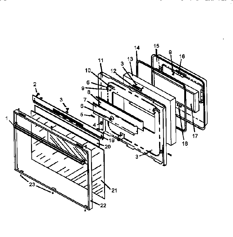 Oven Door Assembly Diagram and Parts List for AGS730W-P1141263NW  Amana Range