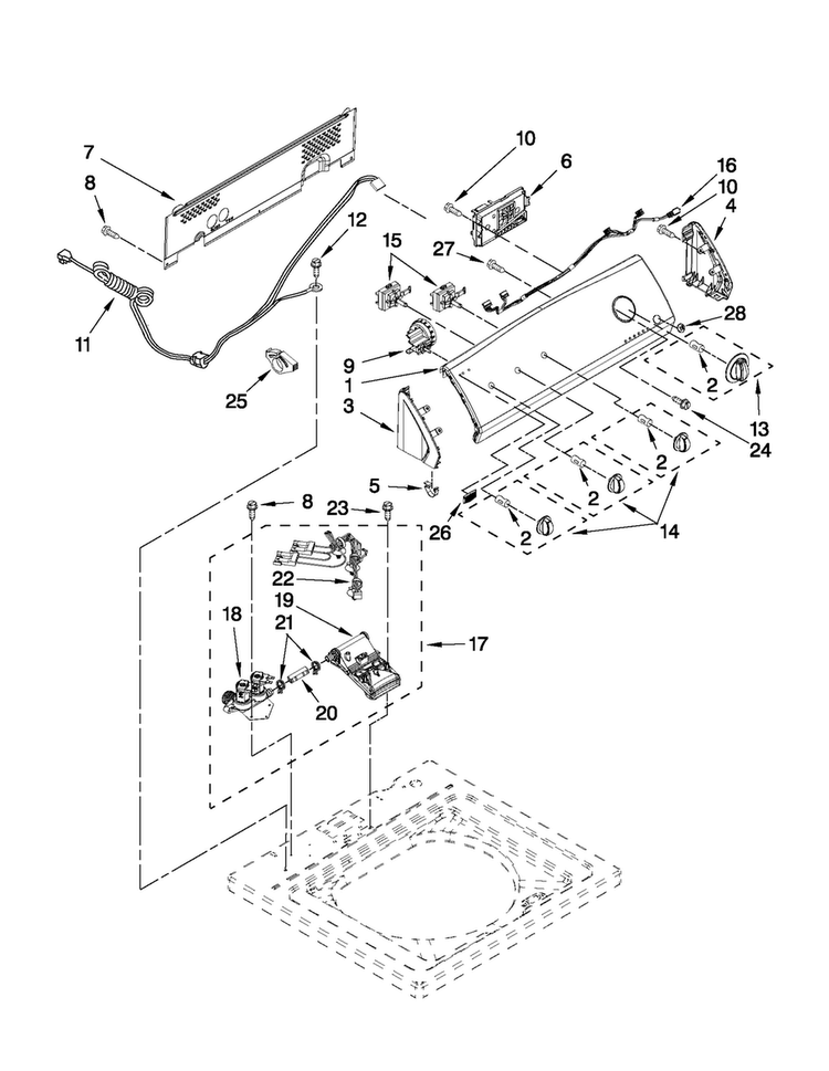 Controls And Water Inlet Parts Diagram and Parts List for 7MMVWC210YW0  Maytag Washer