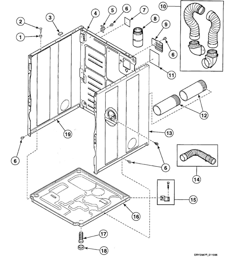 Cabinet Assy Diagram and Parts List for SSE507WF1500  Speed Queen Dryer