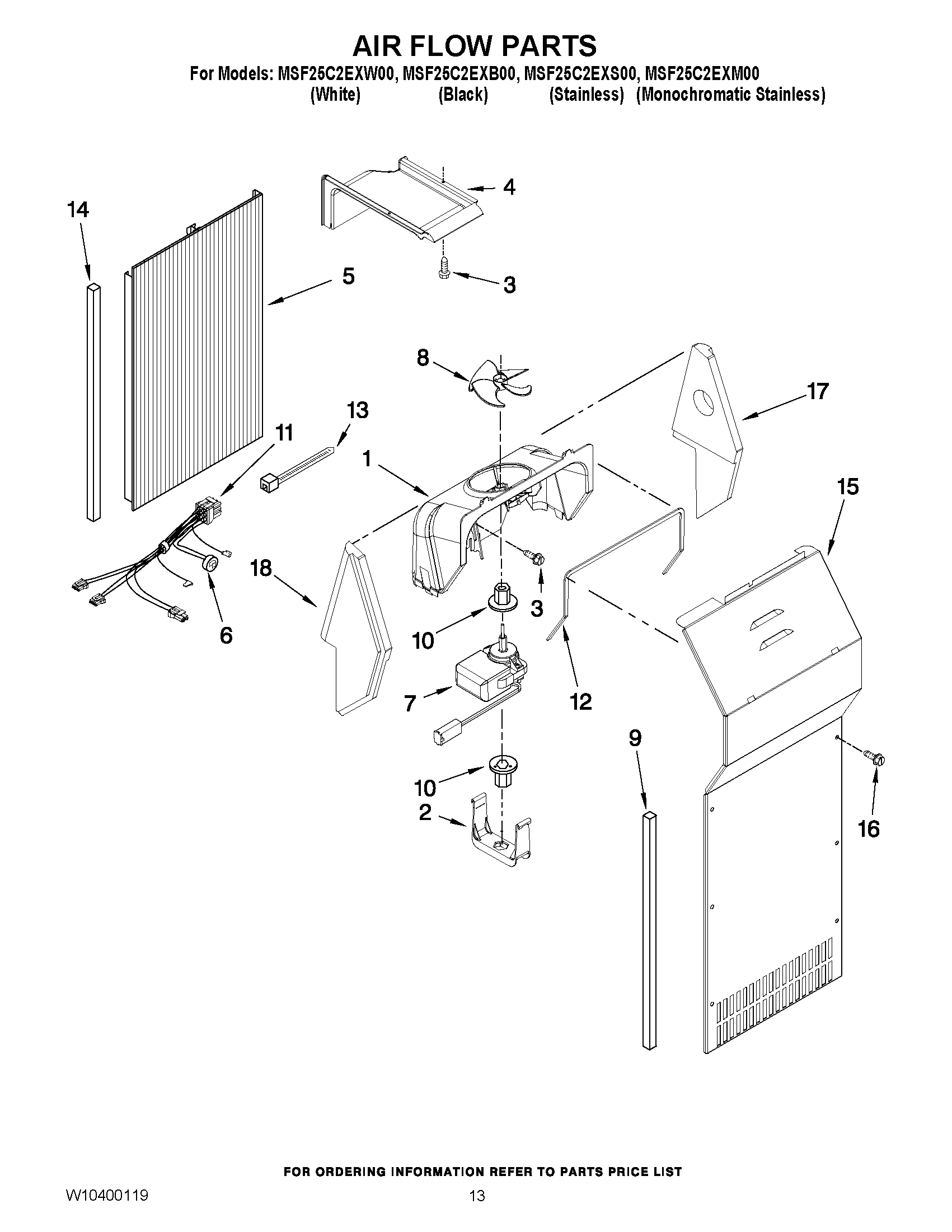 09 - AIR FLOW PARTS Diagram and Parts List for MSF25C2EXB00  Maytag Refrigerator