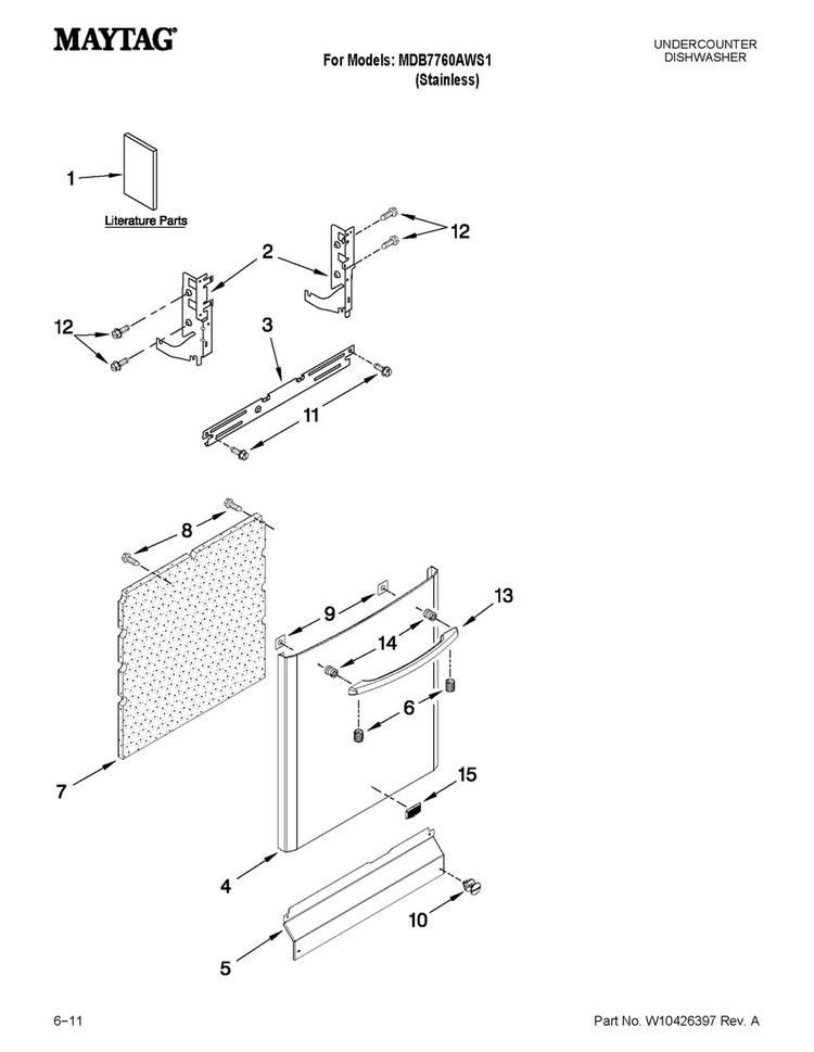 Door And Panel Parts Diagram and Parts List for MDB7760AWS1  Maytag Dishwasher