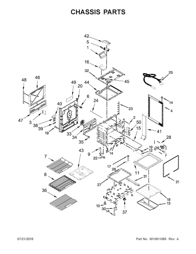 Chassis Parts Diagram and Parts List for JGS1450DP1  Jenn-Air Range