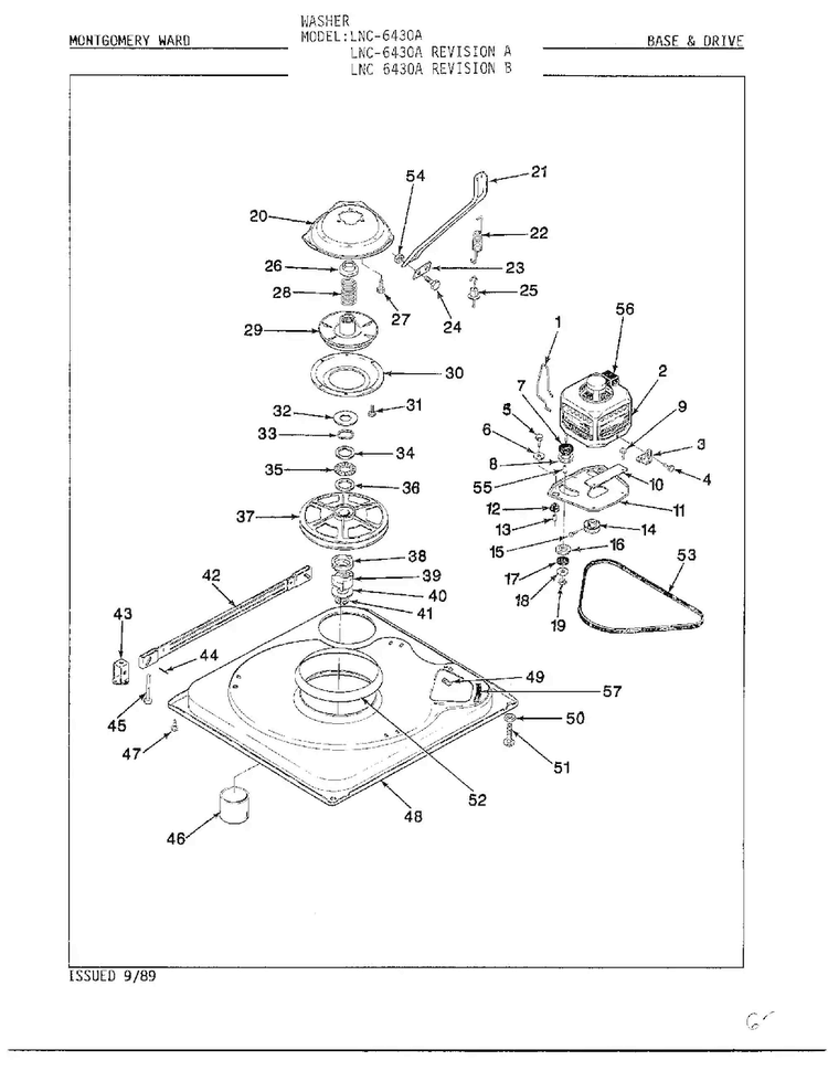Base And Drive Parts Diagram and Parts List for 6430 LOT A REV B Norge Washer