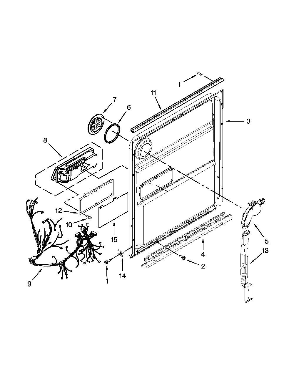 Inner Door Parts Diagram and Parts List for 66513972K105  Kenmore Dishwasher