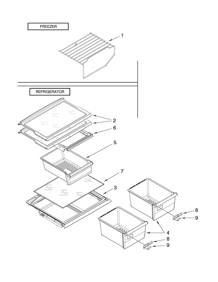 Shelf Parts Diagram and Parts List for A8WXNGMWD00  Amana Refrigerator