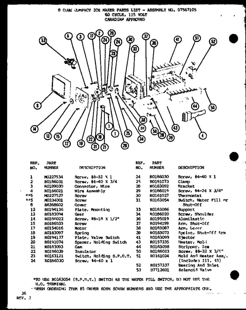 8 Cube Compact Ice Maker 2 Diagram and Parts List for IC3K-P7621310W-BM  Amana Refrigerator