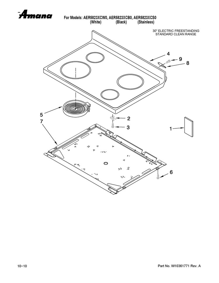 Cooktop Parts Diagram and Parts List for AER5823XCB0  Amana Range