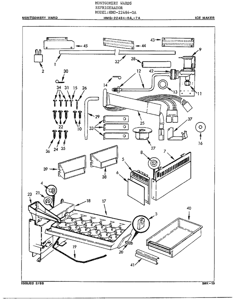 Ice Maker Assembly Diagram and Parts List for 22484-OA  Admiral Refrigerator